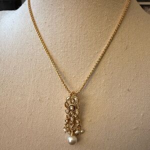 Rose Gold Necklace With Faux Pearl Teardrop Dangle Enhancer.